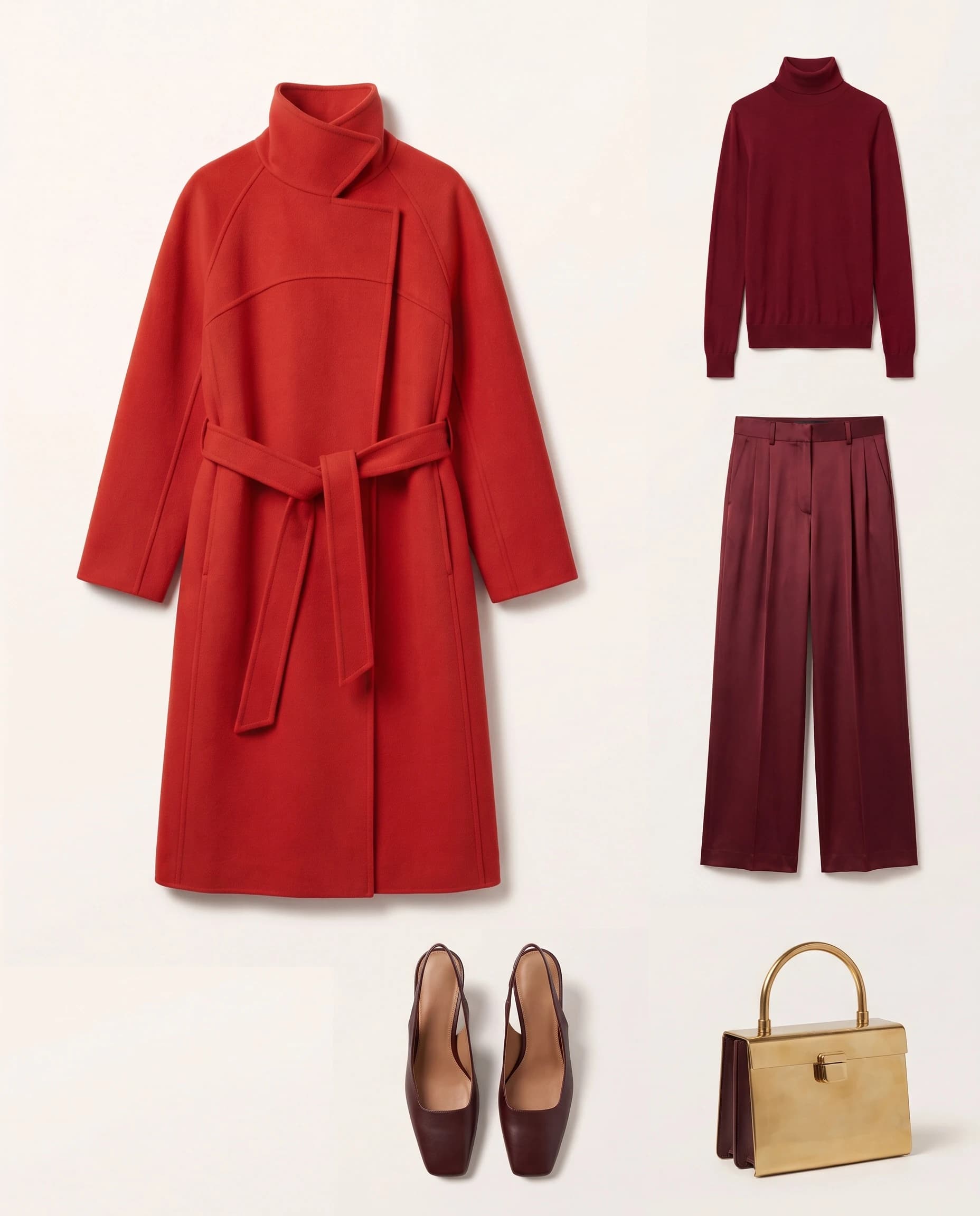 Vermilion, scarlet, garnet, oxblood and brass products composed for a Shoodio campaign